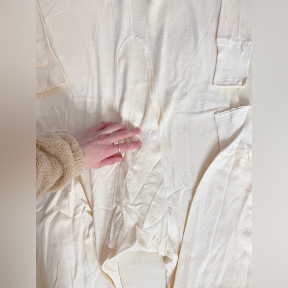 Button front onzie long John one piece suit in creme vintage men’s size XL - Picture 6 of 9